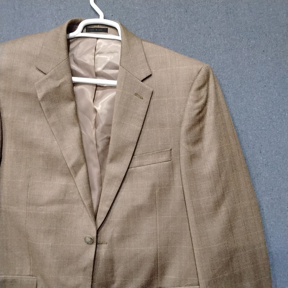 T. Harris London Silk Wool Blazer Tan Herringbone Windowpane Sport Coat 42R Mens